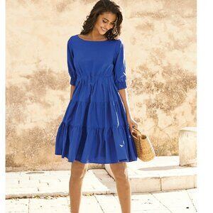 NWOT Peruvian Connection Eloise Cotton Poplin Dress Cobalt Blue Size Medium
